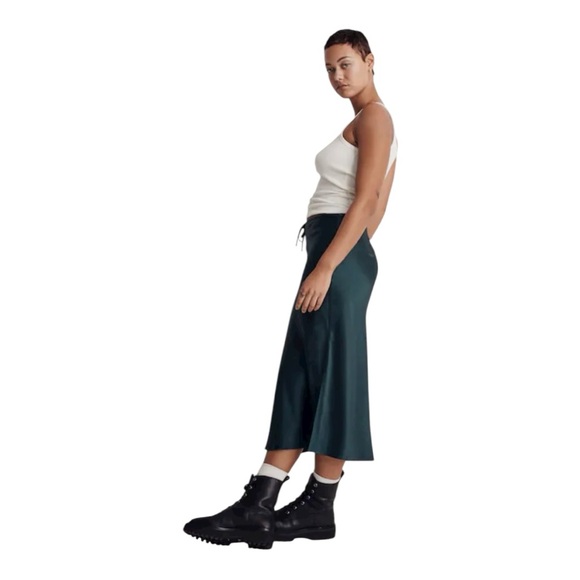 MADEWELL Drawstring Midi Slip Skirt Smokey Spruce Size 8 green 90’s Satin preppy - Picture 7 of 11
